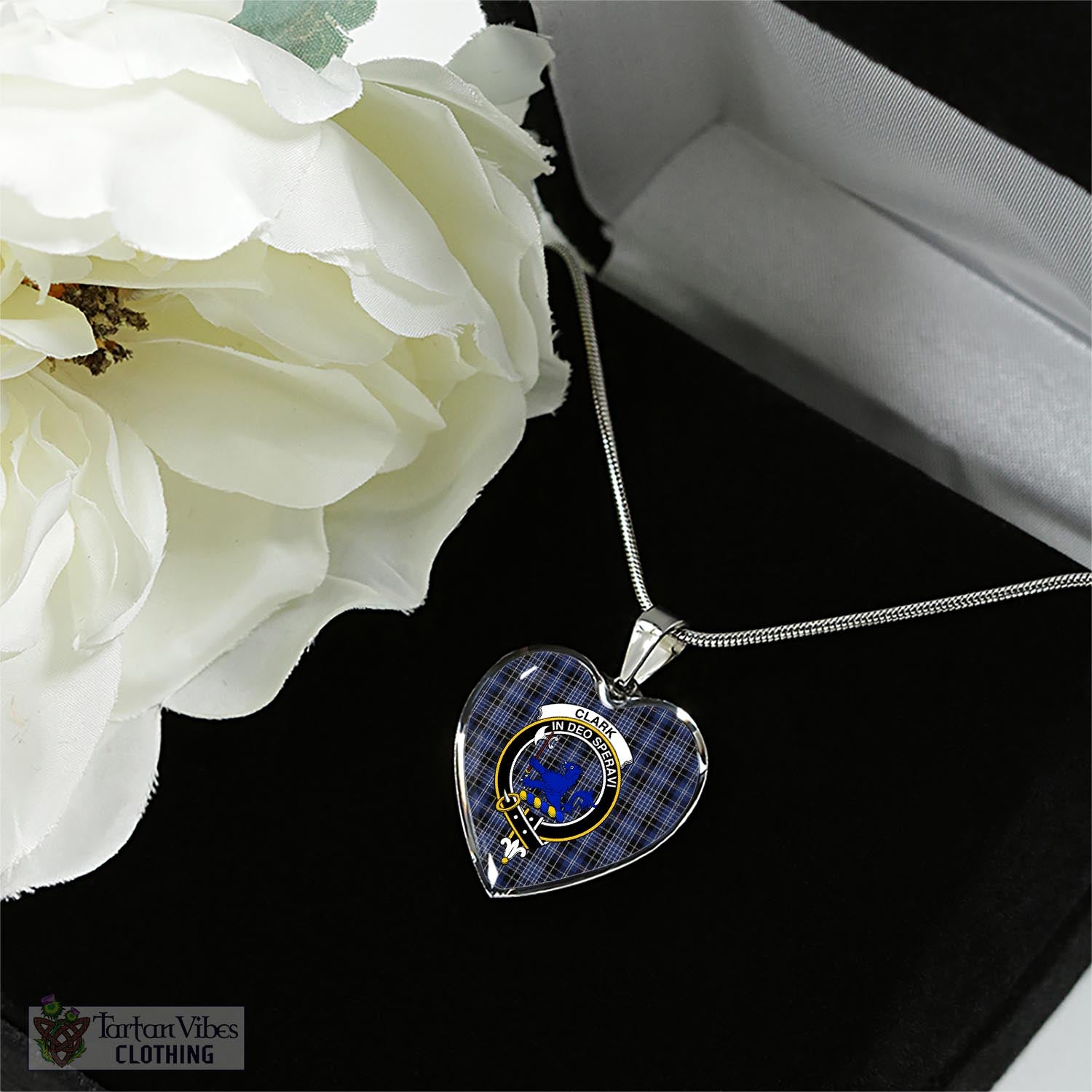 Tartan Vibes Clothing Clark (Lion) Tartan Heart Necklace with Family Crest