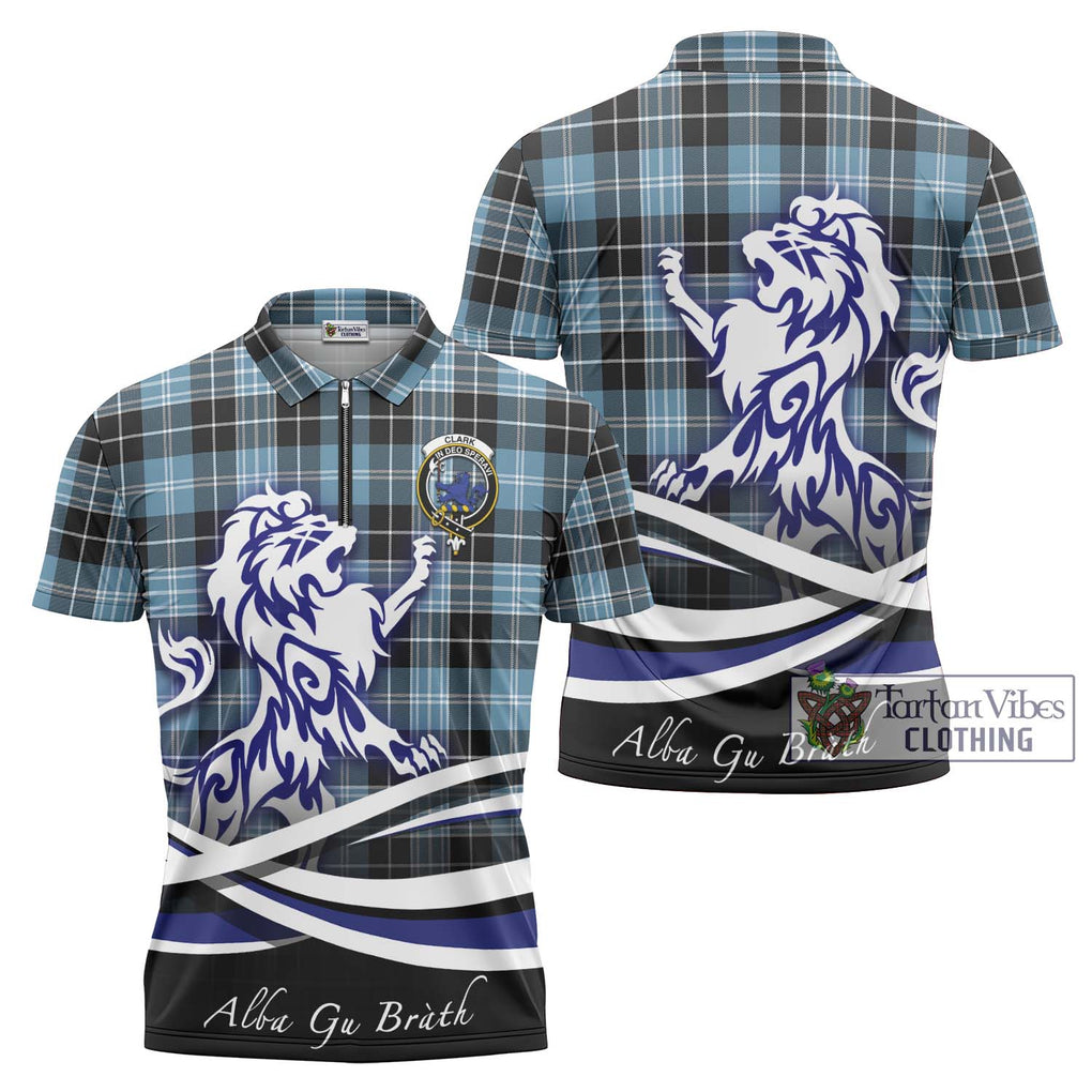 Clark (Lion) Ancient Tartan Zipper Polo Shirt with Alba Gu Brath Regal Lion Emblem Unisex - Tartanvibesclothing Shop