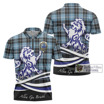 Clark (Lion) Ancient Tartan Zipper Polo Shirt with Alba Gu Brath Regal Lion Emblem