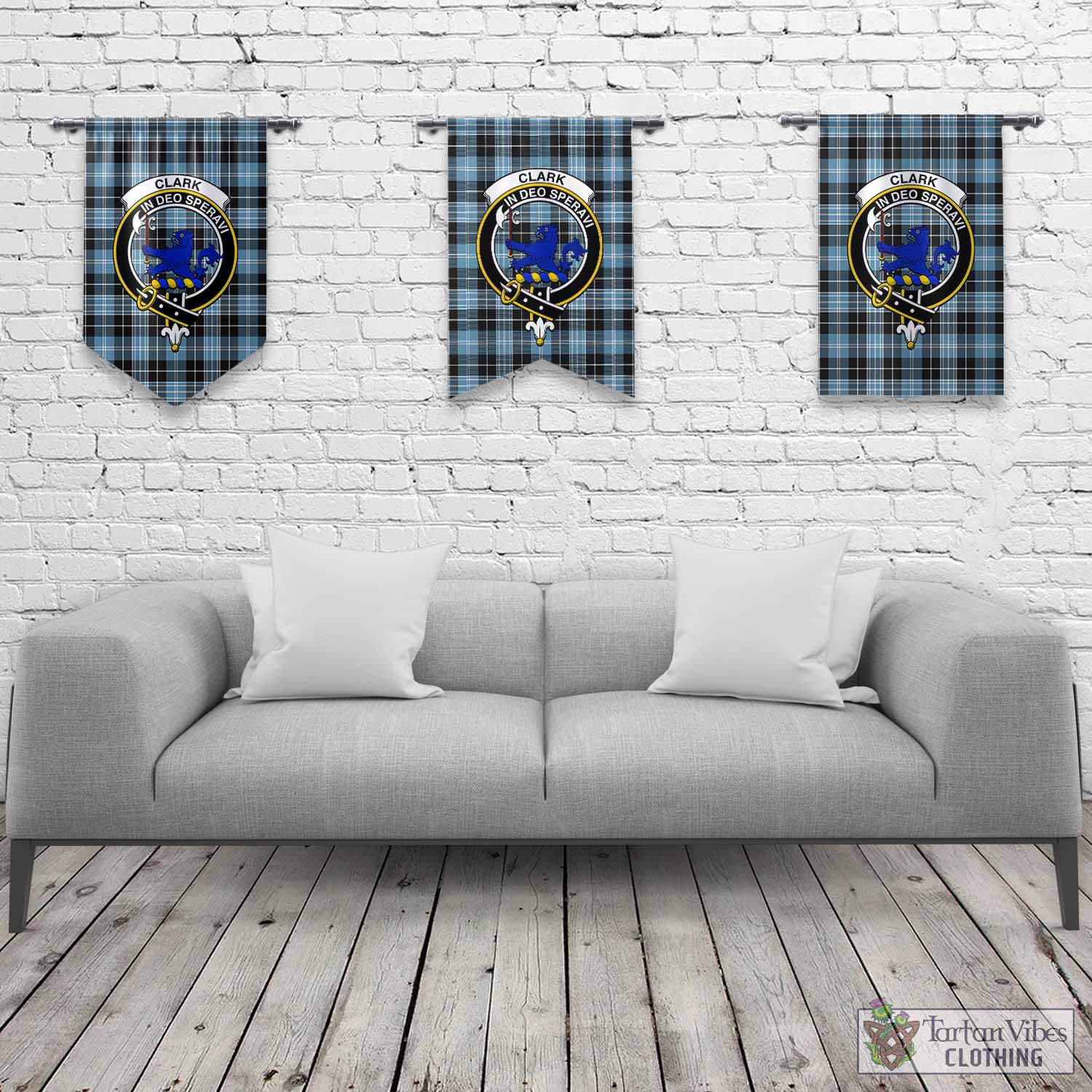 Tartan Vibes Clothing Clark (Lion) Ancient Tartan Gonfalon, Tartan Banner with Family Crest