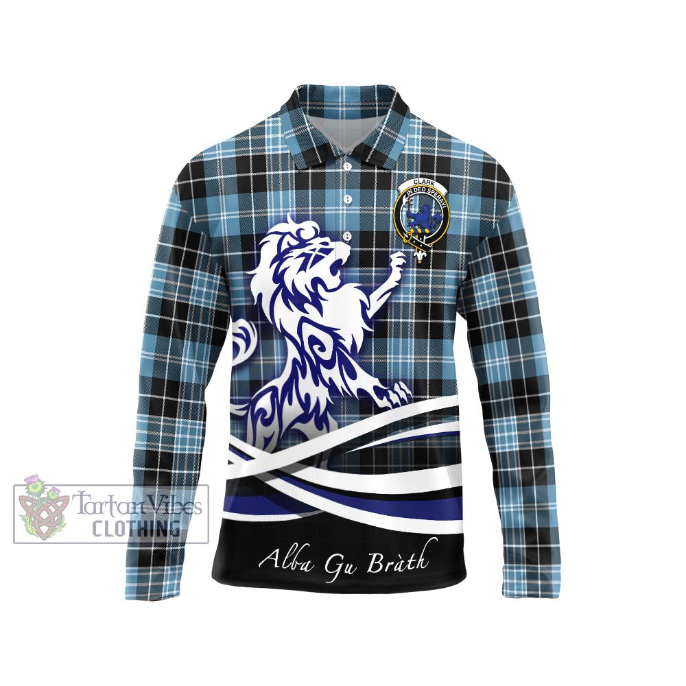 Clark (Lion) Ancient Tartan Long Sleeve Polo Shirt with Alba Gu Brath Regal Lion Emblem Unisex - Tartanvibesclothing Shop