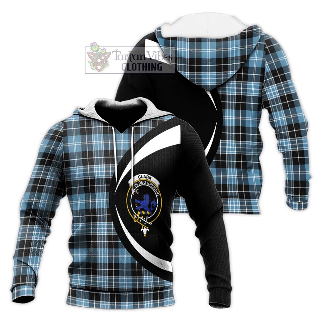 Clark (Lion) Ancient Tartan Knitted Hoodie with Family Crest Circle Style Unisex Knitted Pullover Hoodie - Tartan Vibes Clothing