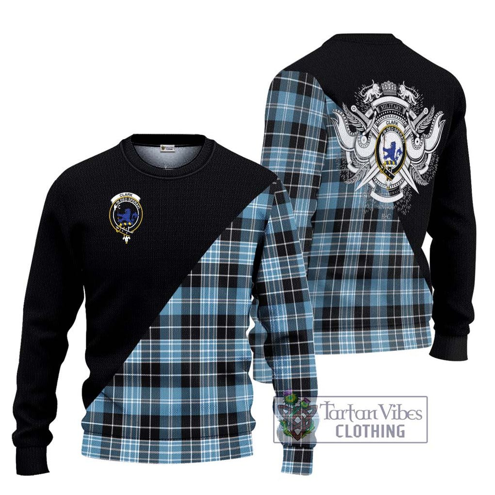 Clark (Lion) Ancient Tartan Knitted Sweater with Family Crest and Military Logo Style Unisex - Tartanvibesclothing Shop