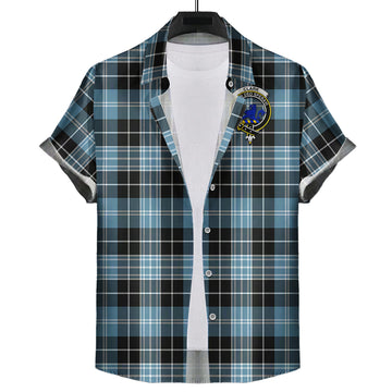 Clark (Lion) Ancient Tartan Short Sleeve Button Down Shirt with Family Crest