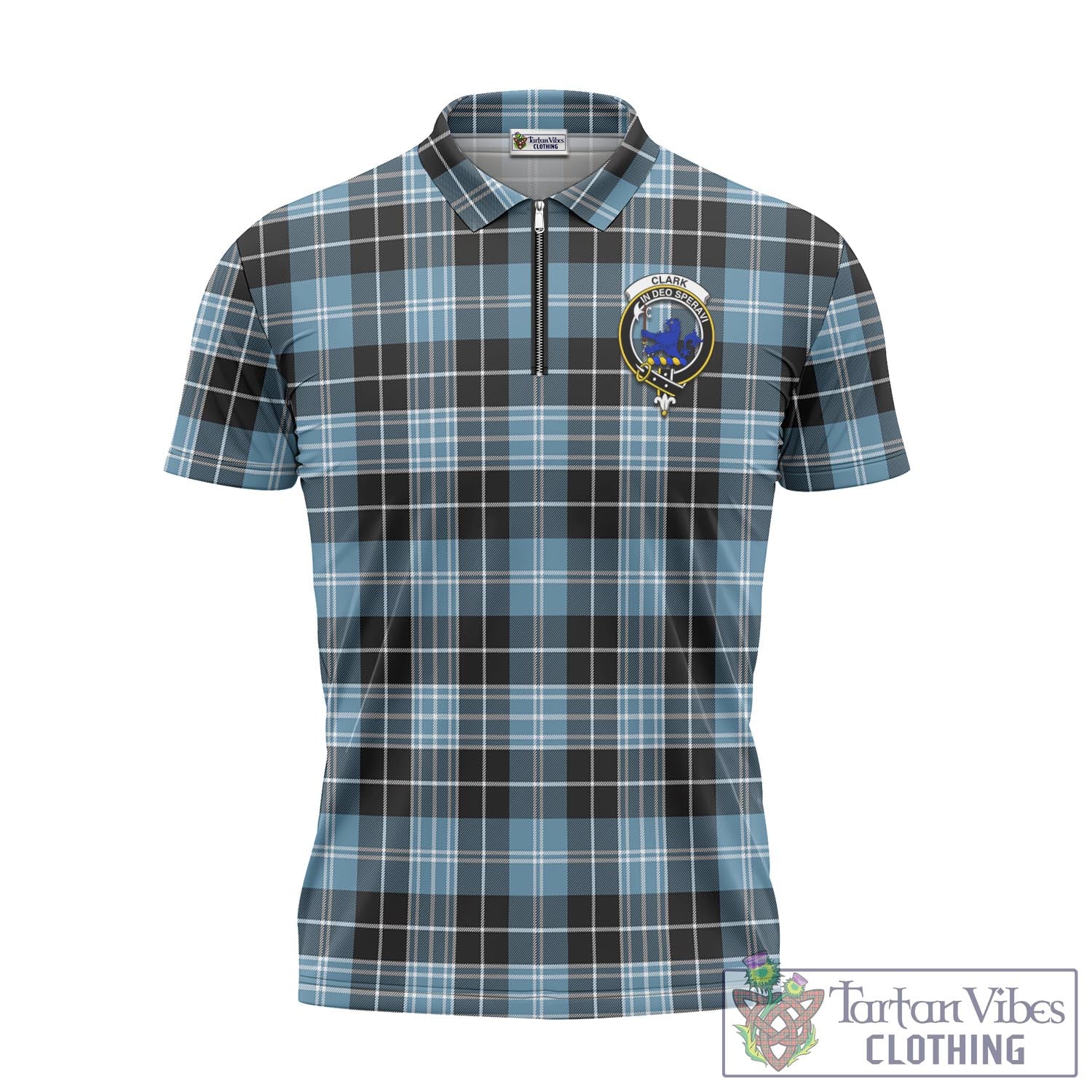 Tartan Vibes Clothing Clark (Lion) Ancient Tartan Zipper Polo Shirt with Family Crest