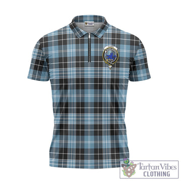 Clark (Lion) Ancient Tartan Zipper Polo Shirt with Family Crest