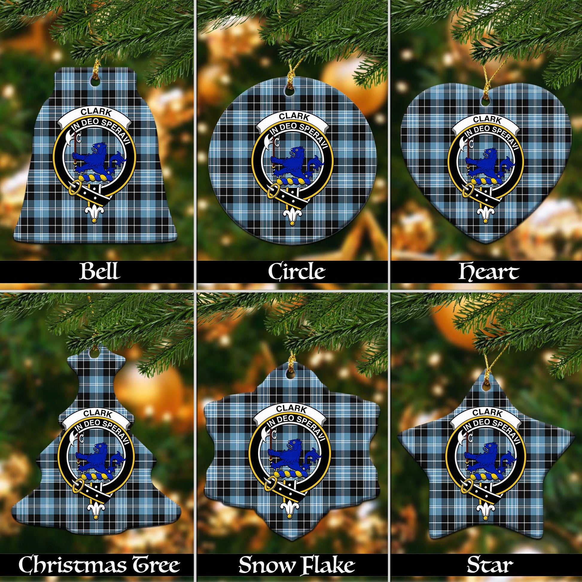 Clark (Lion) Ancient Tartan Christmas Ornaments with Family Crest Ceramic Bell Pack 1: ornament * 1 piece - Tartanvibesclothing