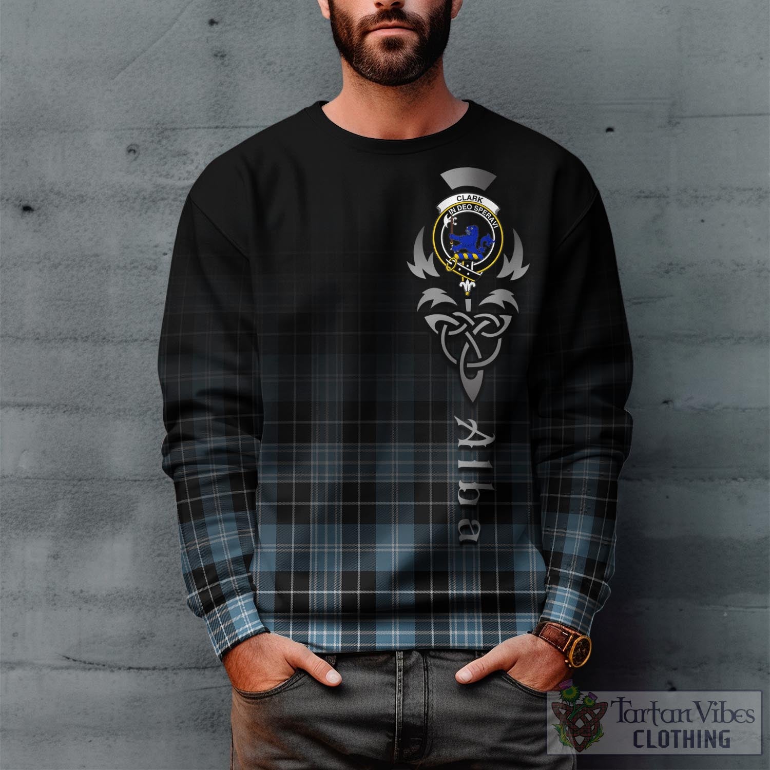 Tartan Vibes Clothing Clark (Lion) Ancient Tartan Sweatshirt Featuring Alba Gu Brath Family Crest Celtic Inspired