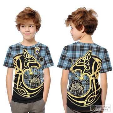 Clark (Lion) Ancient Tartan Kid T-Shirt with Family Crest Celtic Wolf Style