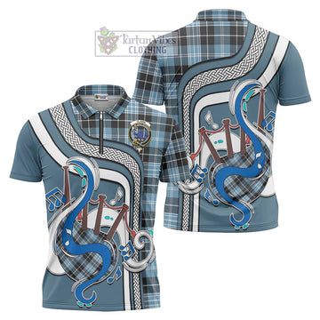 Clark (Lion) Ancient Tartan Zipper Polo Shirt with Epic Bagpipe Style