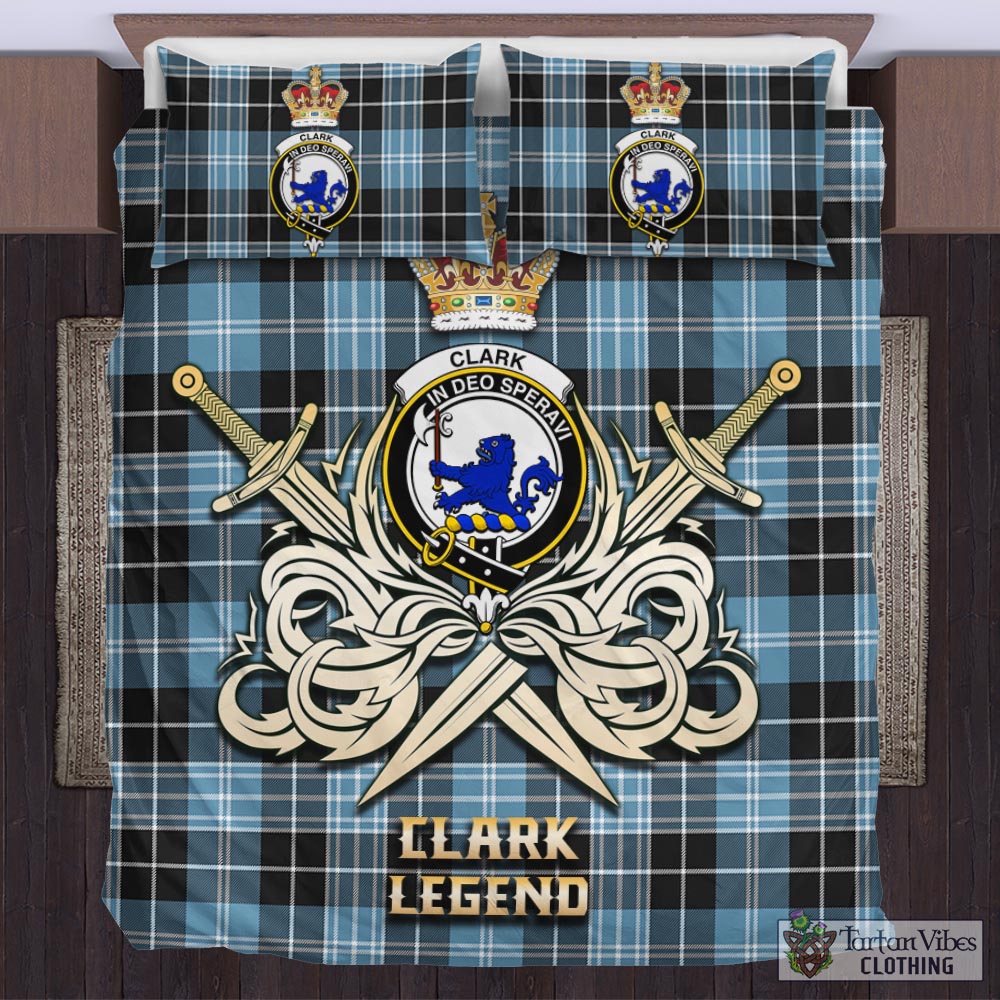 Tartan Vibes Clothing Clark (Lion) Ancient Tartan Bedding Set with Clan Crest and the Golden Sword of Courageous Legacy