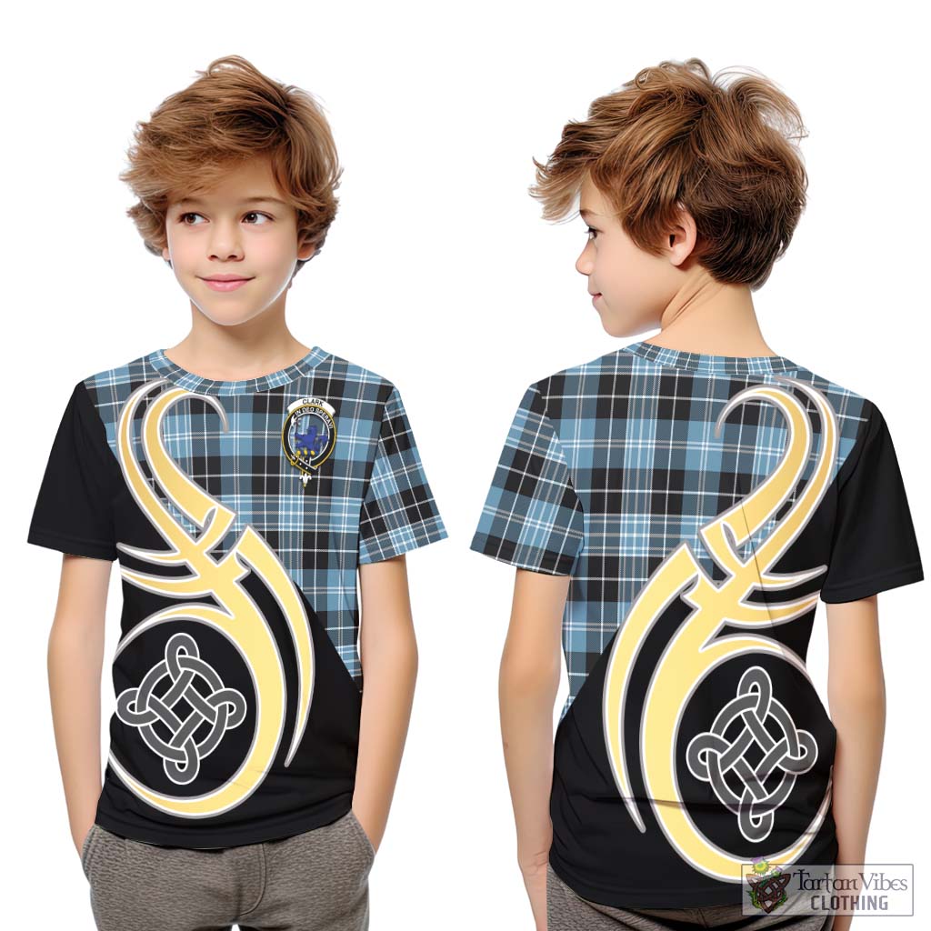 Clark (Lion) Ancient Tartan Kid T-Shirt with Family Crest and Celtic Symbol Style Youth XL Size14 - Tartan Vibes Clothing