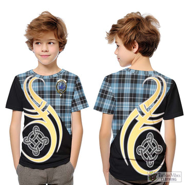 Clark (Lion) Ancient Tartan Kid T-Shirt with Family Crest and Celtic Symbol Style