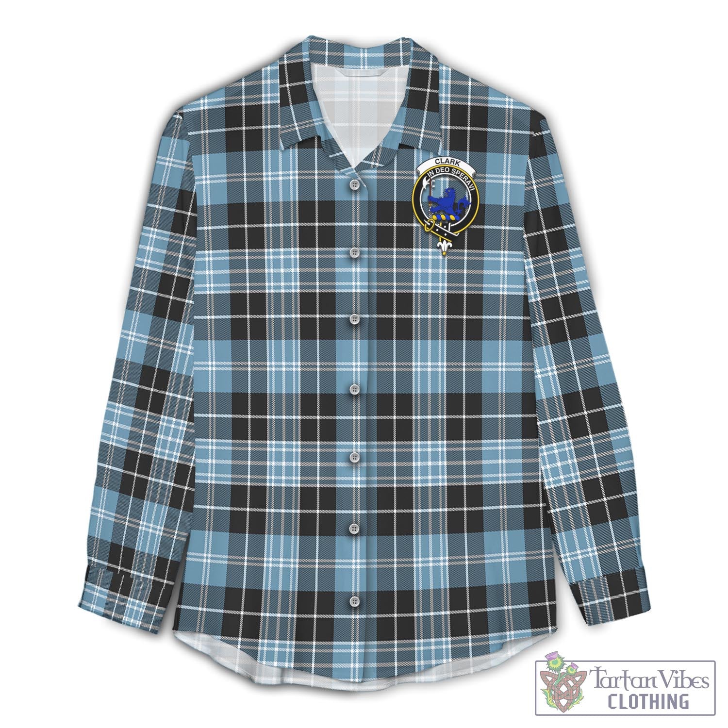 Tartan Vibes Clothing Clark (Lion) Ancient Tartan Womens Casual Shirt with Family Crest