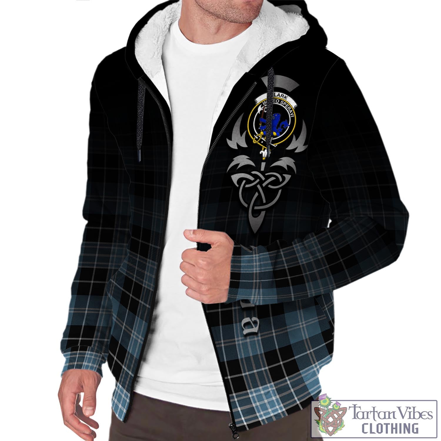 Tartan Vibes Clothing Clark (Lion) Ancient Tartan Sherpa Hoodie Featuring Alba Gu Brath Family Crest Celtic Inspired