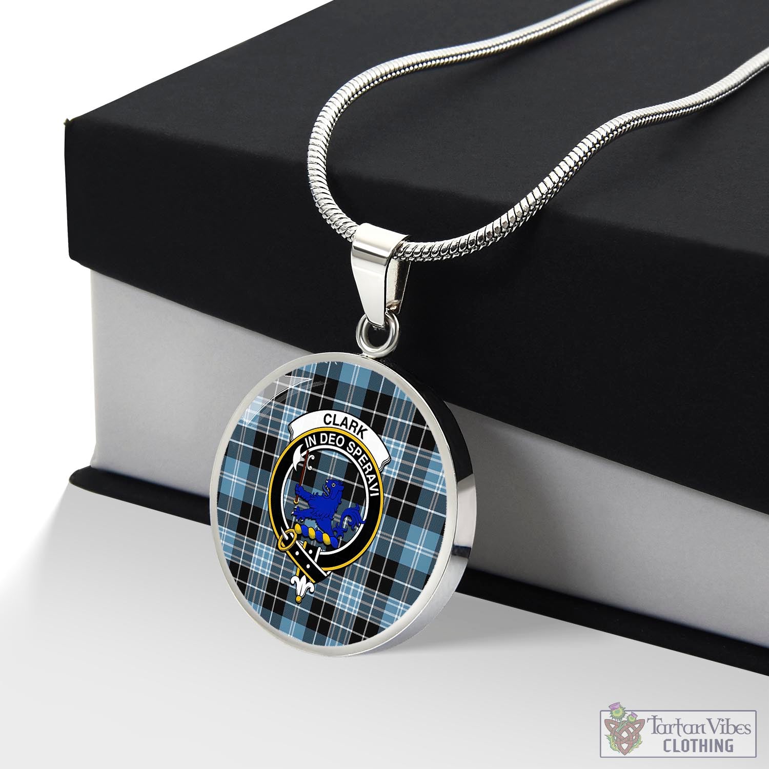 Tartan Vibes Clothing Clark (Lion) Ancient Tartan Circle Necklace with Family Crest