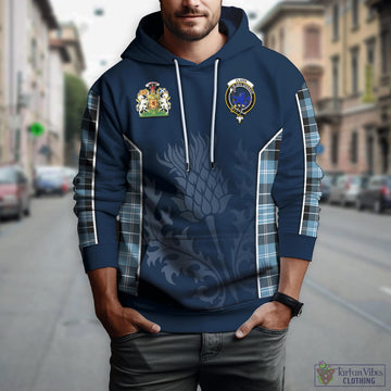 Clark (Lion) Ancient Tartan Hoodie with Family Crest and Scottish Thistle Vibes Sport Style