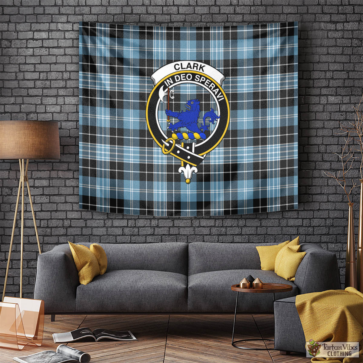 Tartan Vibes Clothing Clark (Lion) Ancient Tartan Tapestry Wall Hanging and Home Decor for Room with Family Crest