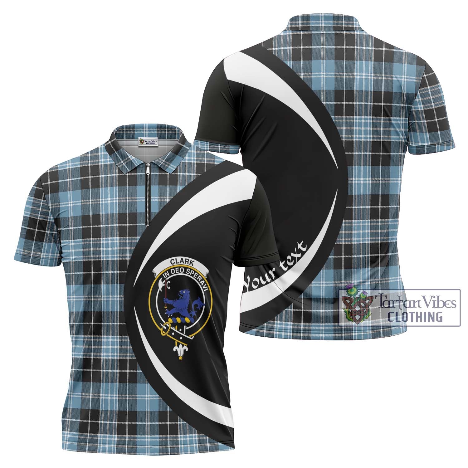 Tartan Vibes Clothing Clark (Lion) Ancient Tartan Zipper Polo Shirt with Family Crest Circle Style