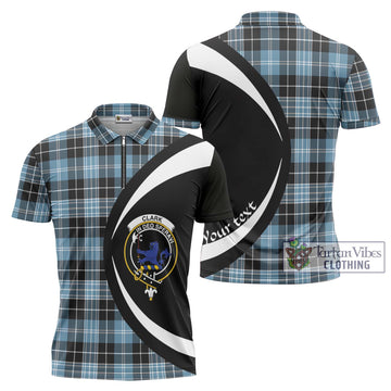 Clark (Lion) Ancient Tartan Zipper Polo Shirt with Family Crest Circle Style