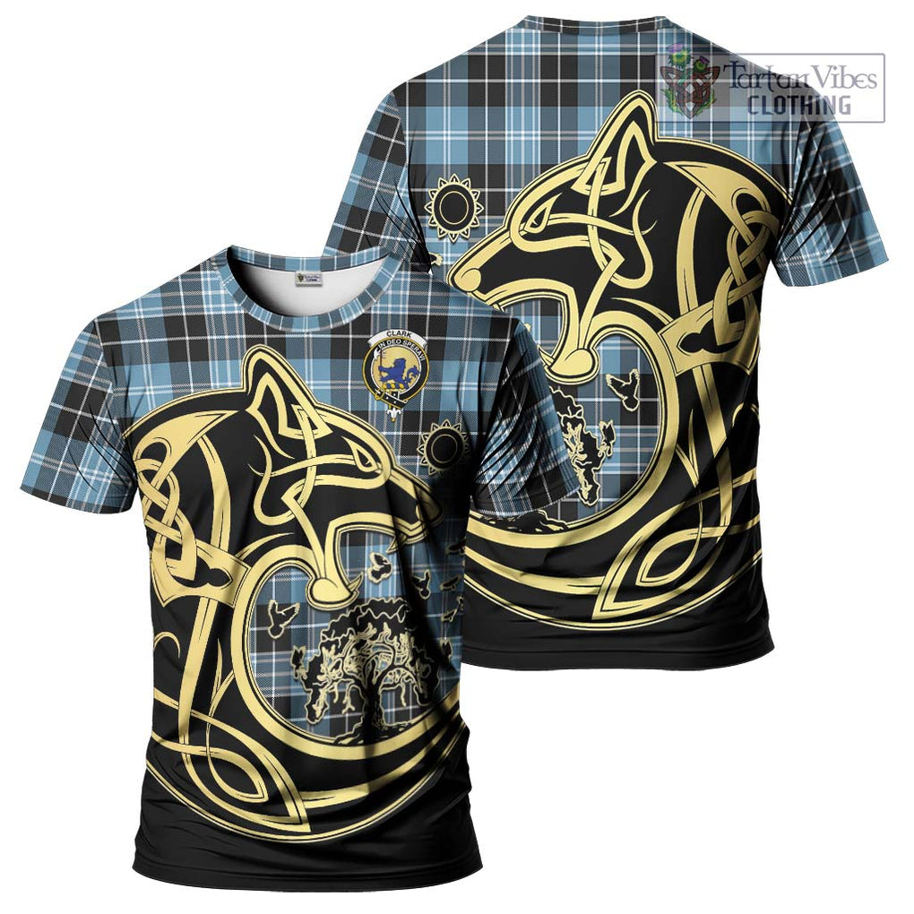 Clark (Lion) Ancient Tartan T-Shirt with Family Crest Celtic Wolf Style Kid's Shirt - Tartan Vibes Clothing