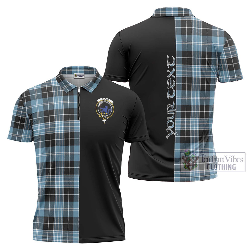 Clark (Lion) Ancient Tartan Zipper Polo Shirt with Family Crest and Half Of Me Style Unisex - Tartanvibesclothing Shop