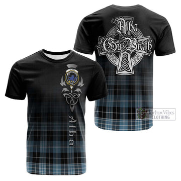 Clark (Lion) Ancient Tartan Cotton T-shirt Featuring Alba Gu Brath Family Crest Celtic Inspired