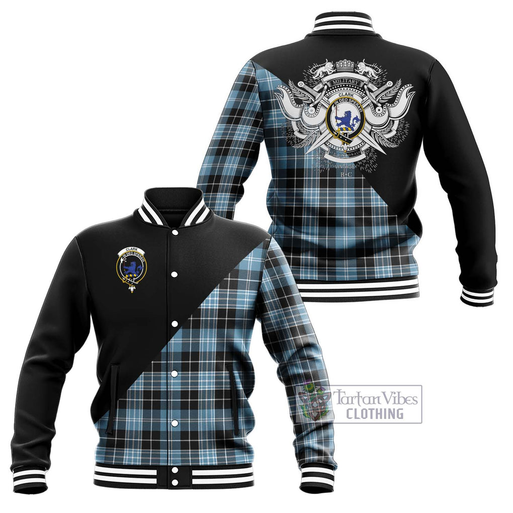 Clark (Lion) Ancient Tartan Baseball Jacket with Family Crest and Military Logo Style Unisex - Tartanvibesclothing Shop