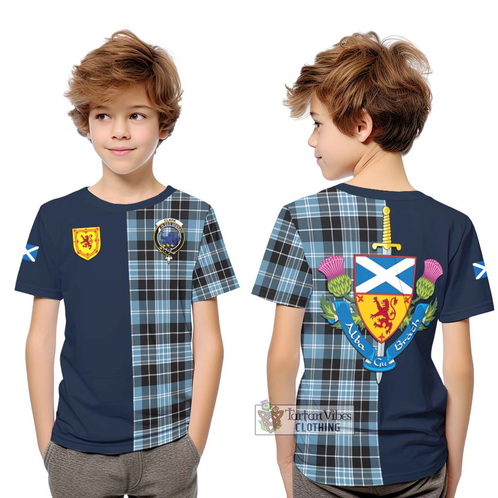 Tartan Vibes Clothing Clark (Lion) Ancient Tartan Kid T-Shirt with Scottish Lion Royal Arm Half Style