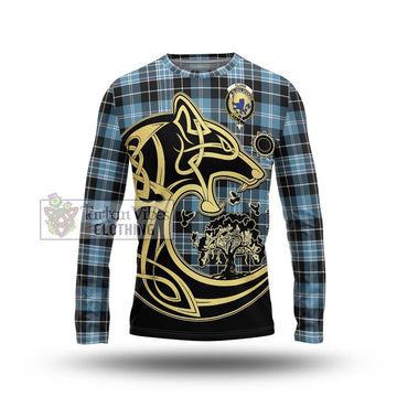 Clark (Lion) Ancient Tartan Long Sleeve T-Shirt with Family Crest Celtic Wolf Style