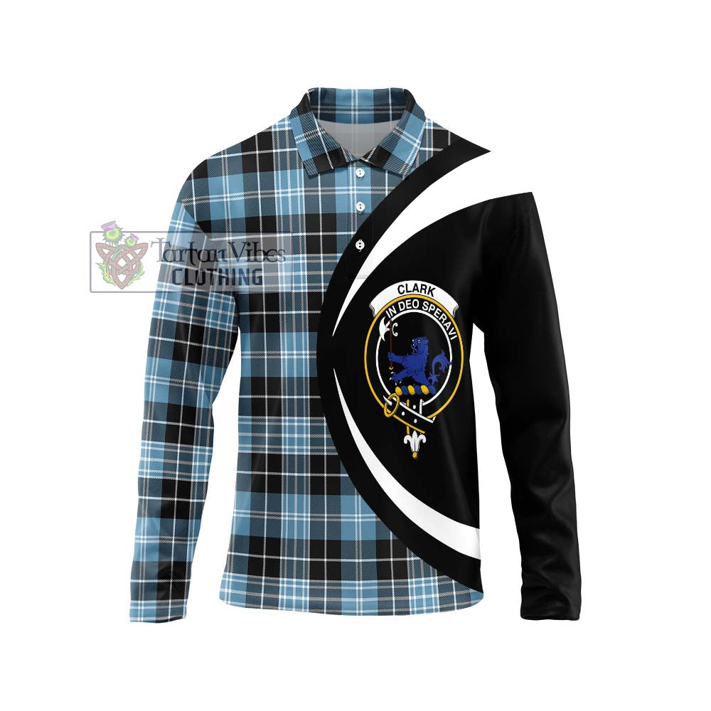 Clark (Lion) Ancient Tartan Long Sleeve Polo Shirt with Family Crest Circle Style Unisex - Tartan Vibes Clothing