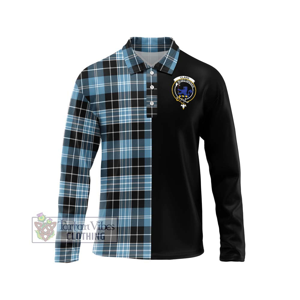 Clark (Lion) Ancient Tartan Long Sleeve Polo Shirt with Family Crest and Half Of Me Style Unisex - Tartanvibesclothing Shop