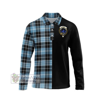 Clark (Lion) Ancient Tartan Long Sleeve Polo Shirt with Family Crest and Half Of Me Style