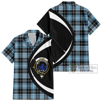 Clark (Lion) Ancient Tartan Short Sleeve Button Up with Family Crest Circle Style