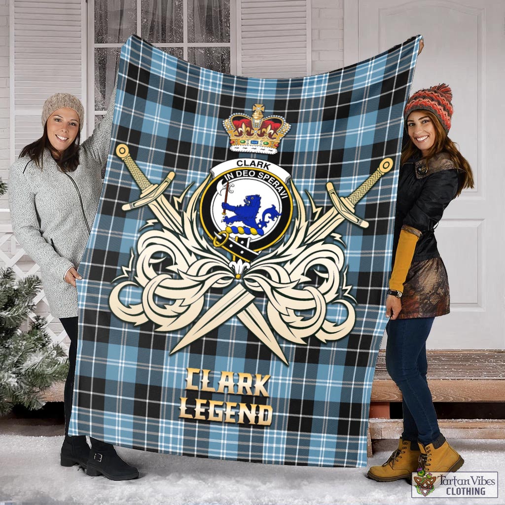 Tartan Vibes Clothing Clark (Lion) Ancient Tartan Blanket with Clan Crest and the Golden Sword of Courageous Legacy