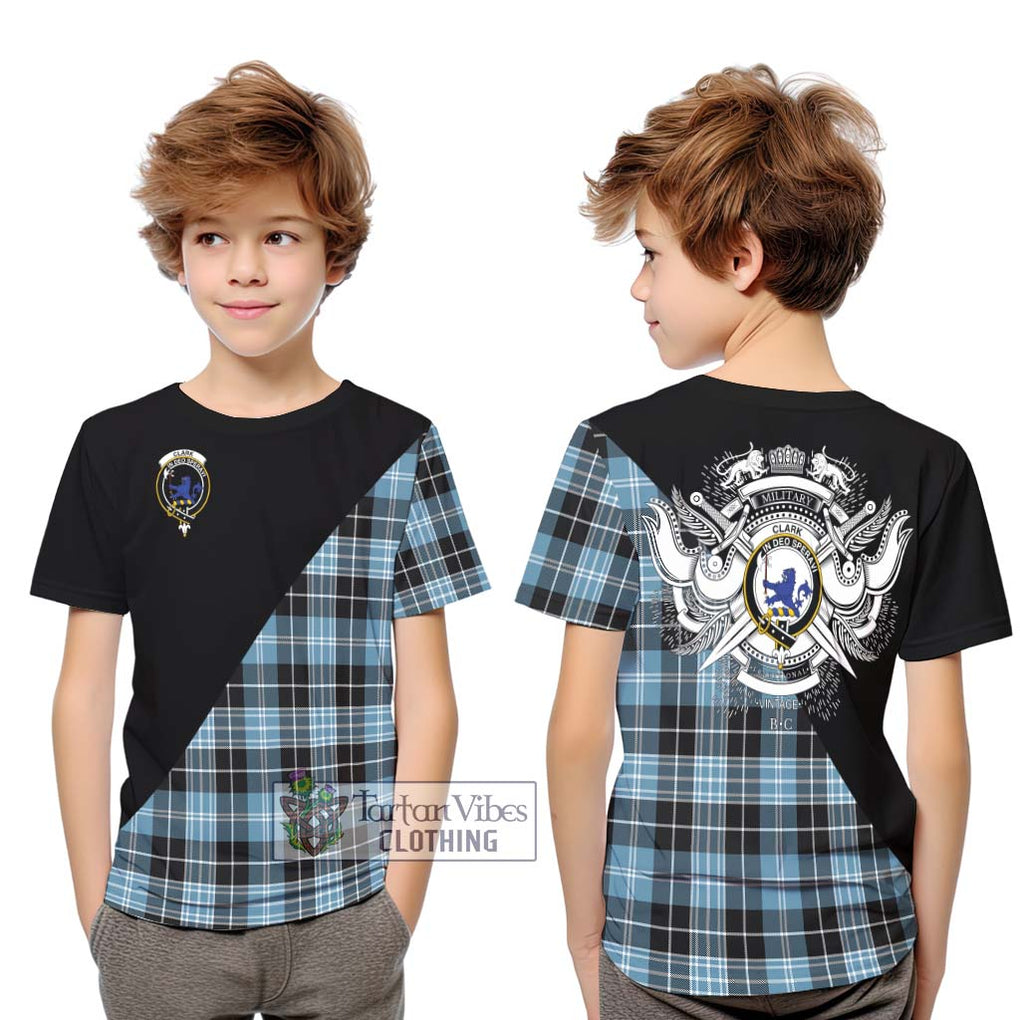 Clark (Lion) Ancient Tartan Kid T-Shirt with Family Crest and Military Logo Style Youth XL Size14 - Tartanvibesclothing Shop