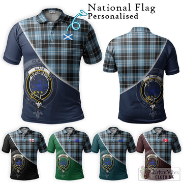 Clark (Lion) Ancient Tartan Polo Shirt with Personalised National Flag and Family Crest Half Style