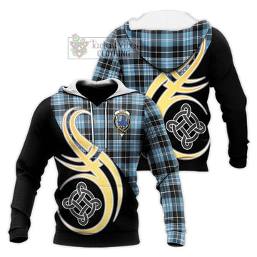 Clark (Lion) Ancient Tartan Knitted Hoodie with Family Crest and Celtic Symbol Style