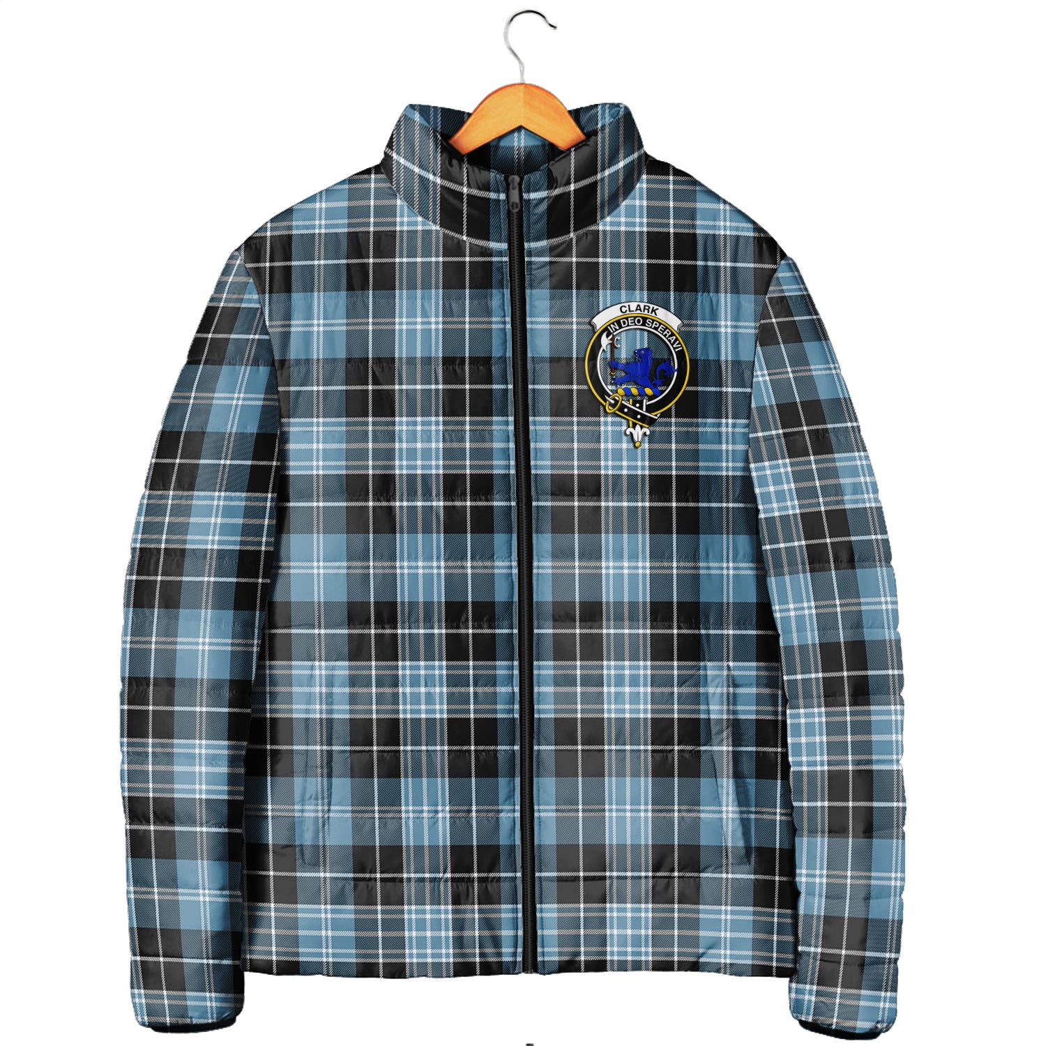 Clark (Lion) Ancient Tartan Padded Jacket with Family Crest Men's Padded Jacket - Tartan Vibes Clothing