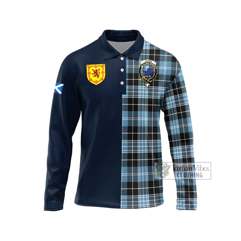 Tartan Vibes Clothing Clark (Lion) Ancient Tartan Long Sleeve Polo Shirt with Scottish Lion Royal Arm Half Style