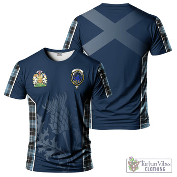 Clark (Lion) Ancient Tartan T-Shirt with Family Crest and Scottish Thistle Vibes Sport Style