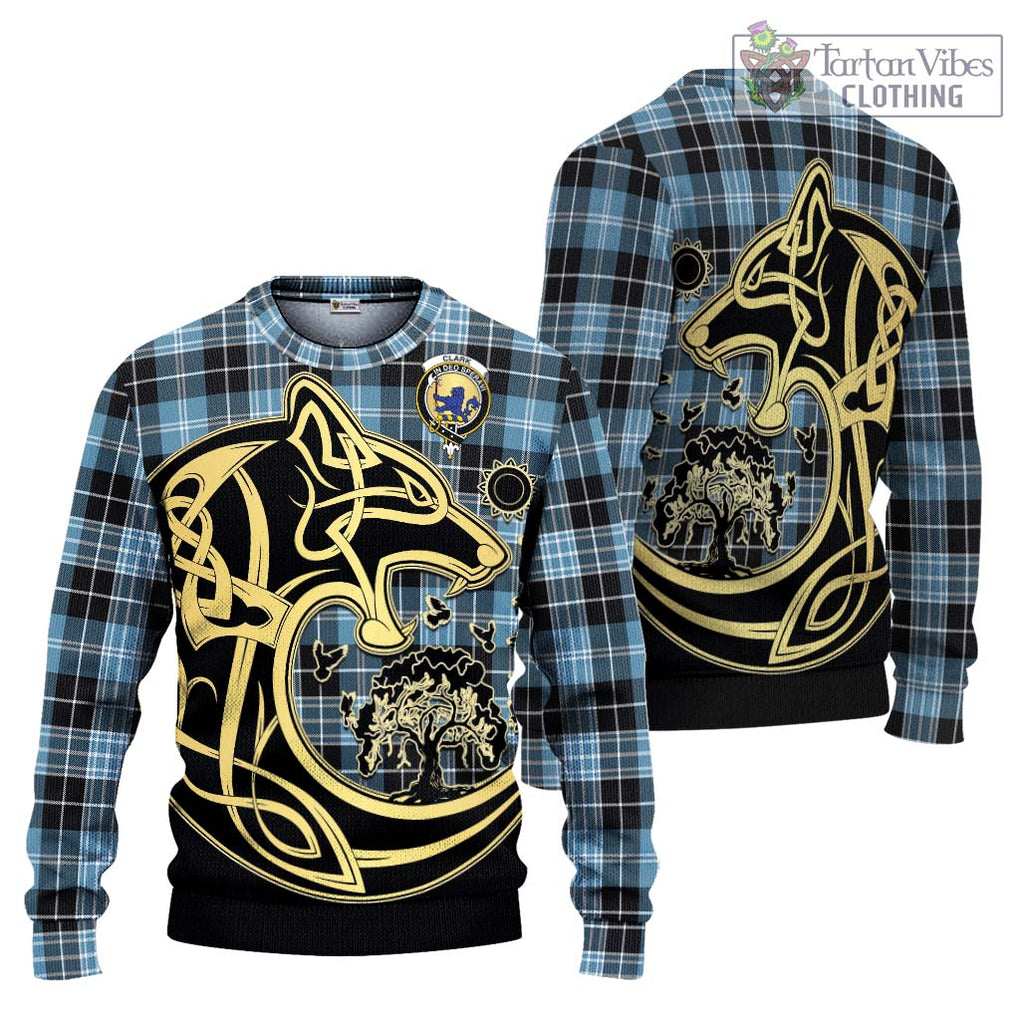 Clark (Lion) Ancient Tartan Knitted Sweater with Family Crest Celtic Wolf Style Unisex - Tartan Vibes Clothing