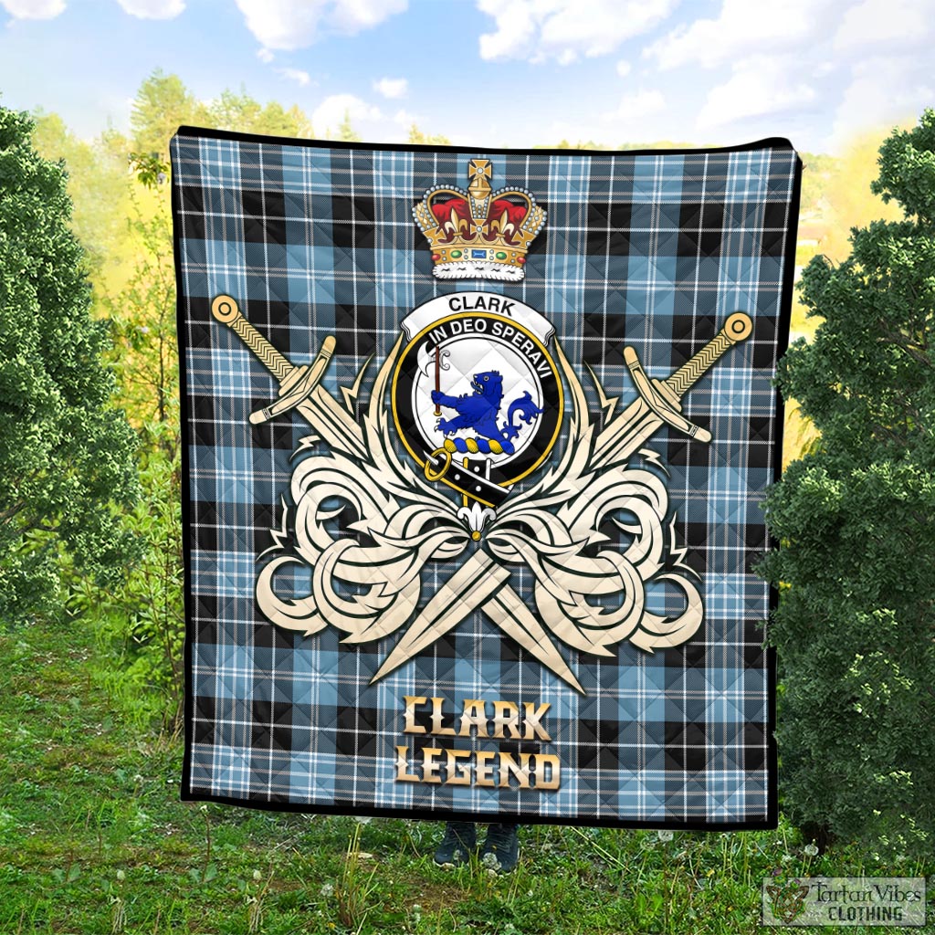 Tartan Vibes Clothing Clark (Lion) Ancient Tartan Quilt with Clan Crest and the Golden Sword of Courageous Legacy