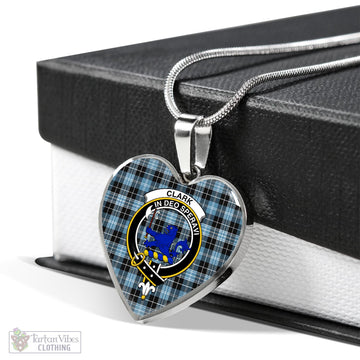 Clark (Lion) Ancient Tartan Heart Necklace with Family Crest