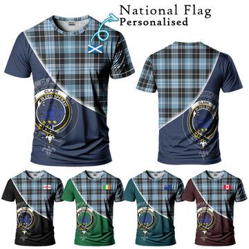 Clark (Lion) Ancient Tartan T-Shirt with Personalised National Flag and Family Crest Half Style