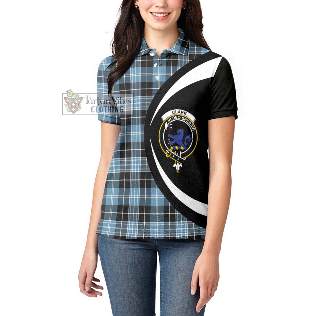 Clark (Lion) Ancient Tartan Women's Polo Shirt with Family Crest Circle Style - Tartan Vibes Clothing