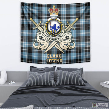 Clark (Lion) Ancient Tartan Tapestry with Clan Crest and the Golden Sword of Courageous Legacy