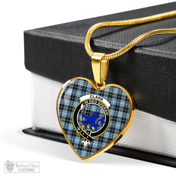 Clark (Lion) Ancient Tartan Heart Necklace with Family Crest