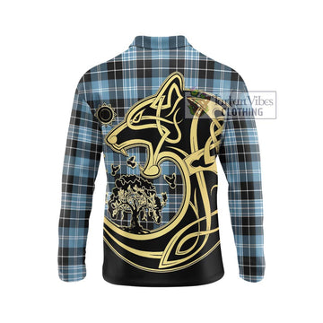 Clark (Lion) Ancient Tartan Long Sleeve Polo Shirt with Family Crest Celtic Wolf Style