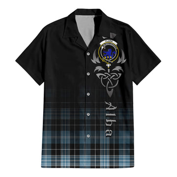 Clark (Lion) Ancient Tartan Short Sleeve Button Up Shirt Featuring Alba Gu Brath Family Crest Celtic Inspired